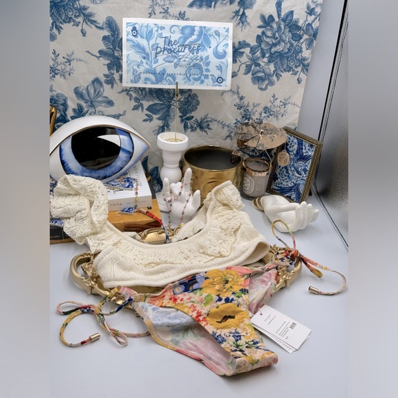 🆕 ZIMMERMANN 🧿 NWT Alight Frill Knit Scoop Bikini, Ivory Floral - SZ 2 US 6/8 - Picture 2 of 15